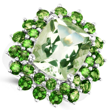 9.89 Carat Genuine Green Amethyst and Chrome Diopside .925 Sterling Silver Ring - 0