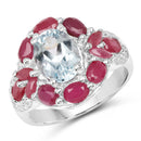 3.54 Carat Genuine Aquamarine, Ruby and White Topaz .925 Sterling Silver Ring-1