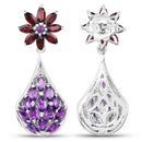 3.80 Carat Genuine Amethyst, Garnet and Amethyst .925 Sterling Silver Earrings-3