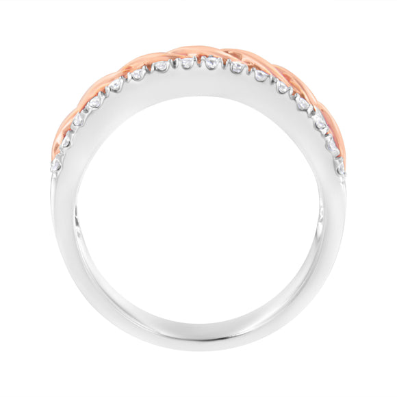 10K White and Rose Gold 1/3 Cttw Diamond Split Shank and Infinity Ribbon Band Ring (I-J Color, I1-I2 Clarity) - Size 6