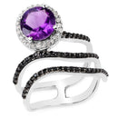 2.31 Carat Genuine Amethyst, Black Spinel and White Diamond .925 Sterling Silver Ring-1