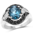 4.27 Carat Genuine London Blue Topaz, Black Spinel & White Topaz .925 Sterling Silver Ring-1