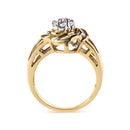 10K Yellow Gold 1/2 Cttw Round and Baguette Diamond Flower Swirl Cocktail Ring (I-J Color, SI2-I1 Clarity) - Ring Size 7-4