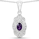 0.54 Carat Genuine Amethyst and White Topaz .925 Sterling Silver Pendant-1
