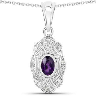 0.54 Carat Genuine Amethyst and White Topaz .925 Sterling Silver Pendant