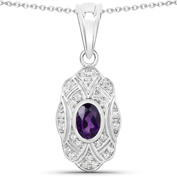 0.54 Carat Genuine Amethyst and White Topaz .925 Sterling Silver Pendant