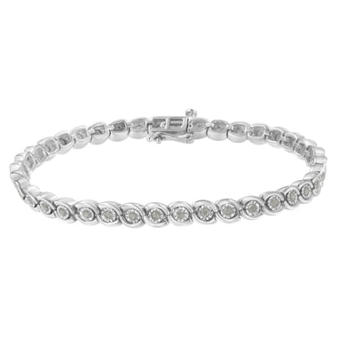 .925 Sterling Silver 1.0 cttw Miracle Set Diamond Spiraling Bezel Link Bracelet(I-J Color, I3 Clarity) -7.25" - 0