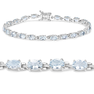 8.80 Carat Genuine Aquamarine .925 Sterling Silver Bracelet - 0