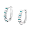 10k White Gold Round and Blue Baguette 1/2 cttw Diamond Hoop Earrings (I-J Color, I2-I3 Clarity)-4