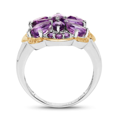 Two Tone Plated 2.66 Carat Genuine Amethyst .925 Sterling Silver Ring - 0