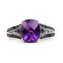2.87 Carat Genuine Amethyst and Black Diamond .925 Sterling Silver Ring-3