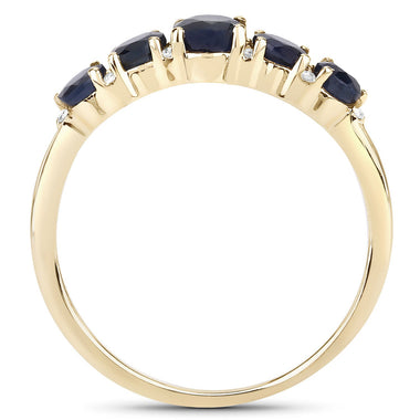 1.05 Carat Genuine Blue Sapphire and White Diamond 14K Yellow Gold Ring - 0