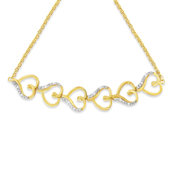 10K Yellow Gold over .925 Sterling Silver Diamond Accented Open Hearts 6â€-9â€ Adjustable Chain Bolo Bracelet