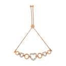 10K Rose Gold over .925 Sterling Silver 1/10 Cttw Round-Cut Diamond Heart Link Adjustable Bolo Bracelet (H-I Color, I2-I3 Clarity) - 6"-9" Adjustable-6