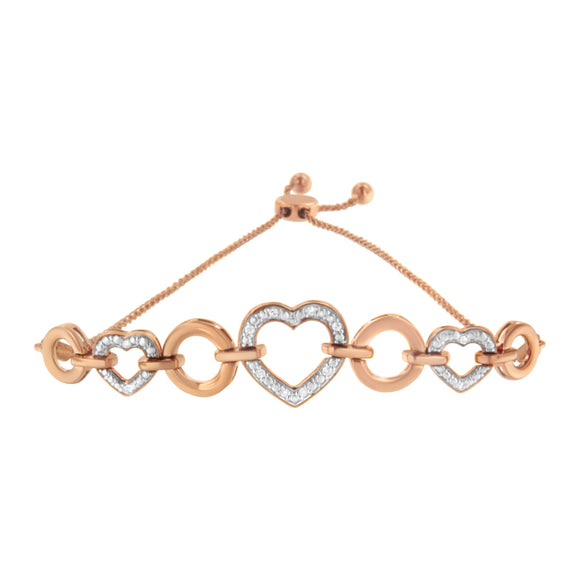14K Rose Gold Plated .925 Sterling Silver Diamond Accent Circle and Heart Link Adjustable 6â€-10â€ Bolo Bracelet