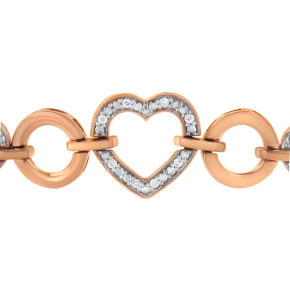 14K Rose Gold Plated .925 Sterling Silver Diamond Accent Circle and Heart Link Adjustable 6â€-10â€ Bolo Bracelet