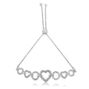 .925 Sterling Silver 1/10 Cttw Round-Cut Diamond Heart-Link Adjustable Bolo Bracelet ( H-I Color, I2-I3 Clarity) - 6"-9" Adjustable-6