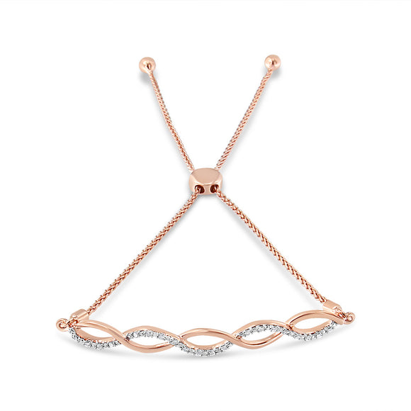 14K Rose Gold Plated .925 Sterling Silver 1/10 cttw Diamond Infinity Twist 4â€-10â€ Adjustable Bolo Bracelet (I-J Color, I2-I3 Clarity)