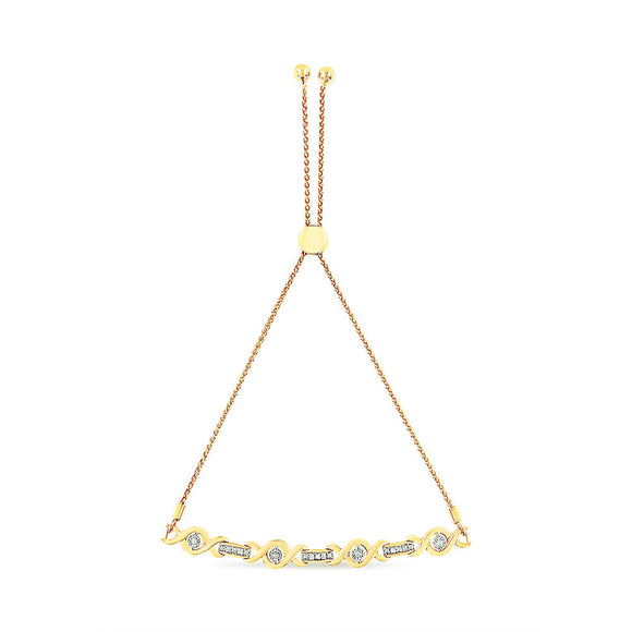 14K Yellow Gold Plated .925 Sterling Silver Channel Set Diamond Accent Twist 4â€-10â€ Adjustable Bolo Bracelet (I-J Color, I3 Clarity)