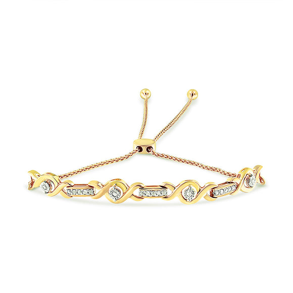 14K Yellow Gold Plated .925 Sterling Silver Channel Set Diamond Accent Twist 4â€-10â€ Adjustable Bolo Bracelet (I-J Color, I3 Clarity)