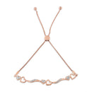 14K Rose Gold Plated .925 Sterling Silver 1/10 Cttw Diamond Wave and Hearts 4â€-10â€ Adjustable Bolo Bracelet (I-J Color, I3 Clarity)-2