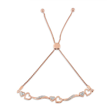 14K Rose Gold Plated .925 Sterling Silver 1/10 Cttw Diamond Wave and Hearts 4â€-10â€ Adjustable Bolo Bracelet (I-J Color, I3 Clarity) - 0