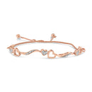 14K Rose Gold Plated .925 Sterling Silver 1/10 Cttw Diamond Wave and Hearts 4â€-10â€ Adjustable Bolo Bracelet (I-J Color, I3 Clarity)-1