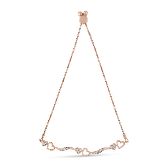 14K Rose Gold Plated .925 Sterling Silver 1/10 Cttw Diamond Wave and Hearts 4â€-10â€ Adjustable Bolo Bracelet (I-J Color, I3 Clarity)