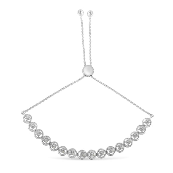 .925 Sterling Silver 1/10 Cttw Round Diamond Bolo Bracelet (I-J Color, I3 Clarity)