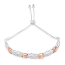 .925 Sterling Silver 1/4 Cttw Round-Cut Diamond X & Tapered Bar Miracle-Set Bolo Bracelet (I-J Color, I3 Clarity) - Two Tone Rose Gold & Silver-6