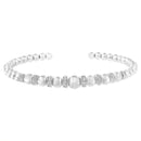 .925 Sterling Silver 1/4 Cttw Diamond Rondelle Graduated Ball Bead Cuff Bangle Bracelet (I-J color, I2-I3 clarity) - Fits wrists up to 7 1/2 inches-7