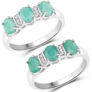 0.90 Carat Genuine Emerald and White Topaz .925 Sterling Silver Ring-4