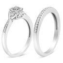 .925 Sterling Silver 1/4 Cttw Diamond Halo and Swirl Engagement Ring and Wedding Band Set (I-J Color, I3 Clarity)- Ring Size 7-3