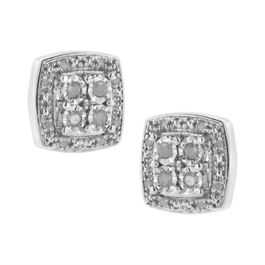 .925 Sterling Silver 1/4 cttw Round Cut Diamond Square Shape Milgrain Stud Earrings (I-J Color, I3 Clarity) - 0