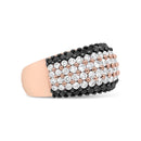 18K Rose Gold 2 1/5 Cttw Black and White Diamond 6 Row Band Ring (F-G and Black Color, VS1-VS2 Clarity) - Ring Size 7-3