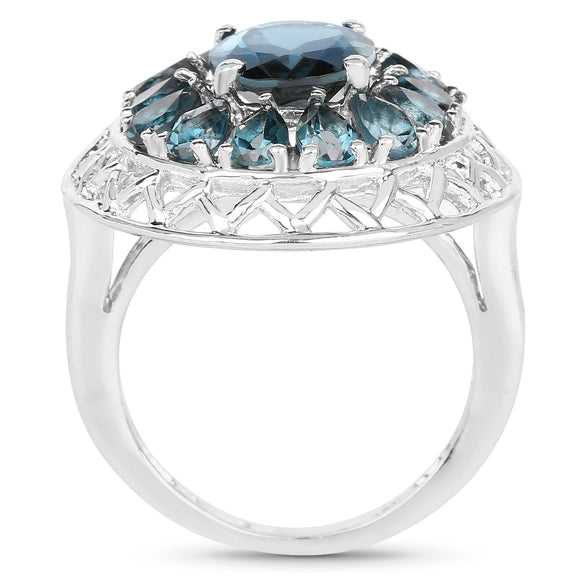 5.98 Carat Genuine London Blue Topaz .925 Sterling Silver Ring