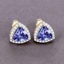 3.82 Carat Genuine Tanzanite and White Diamond 14K Yellow Gold Earrings-2