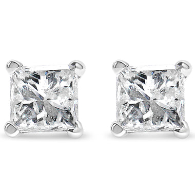 AGS Certified 2/5 Cttw Princess Cut Diamond 14K White Gold 4-Prong Solitaire Square Stud Earrings (L-M Color, I1-I2 Clarity) - 0