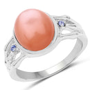 6.54 Carat Genuine Peach Moonstone and Tanzanite .925 Sterling Silver Ring-1