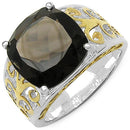 Two Tone Plated 7.09 Carat Genuine Smoky Quartz .925 Sterling Silver Ring-1