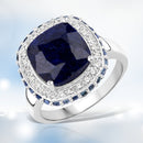 6.46 Carat Dyed Sapphire, Blue Sapphire and White Topaz .925 Sterling Silver Ring-1