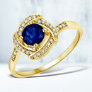 0.73 Carat Genuine Blue Sapphire and White Diamond 14K Yellow Gold Ring-1