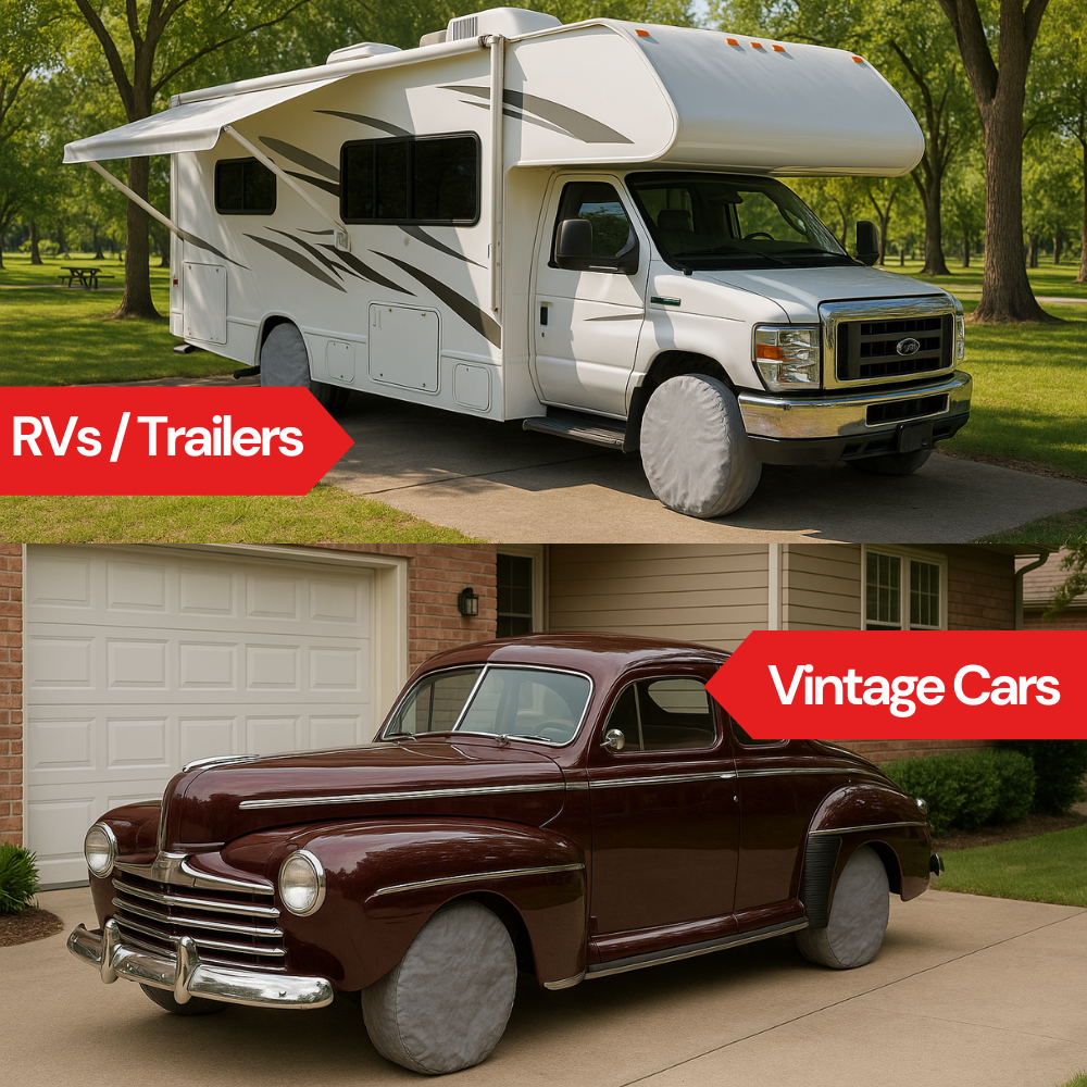 Deluxe tire/wheel covers fits tire 30.5"- 33.5" Dia. for RV's, Travel Trailers, Toy Haulers, 5th wheel trailers, Truck, Van, SUV (Set of 4)