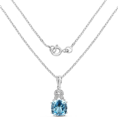 6.97 Carat Genuine Blue Topaz and White Topaz .925 Sterling Silver Pendant - 0
