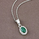 0.81 Carat Genuine Zambian Emerald and White Diamond 14K White Gold Pendant-2