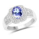 1.42 Carat Genuine Tanzanite & White Topaz .925 Sterling Silver Ring-1