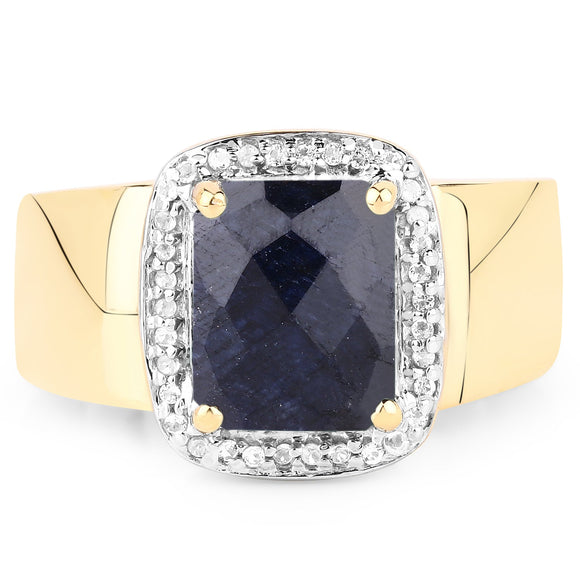 14K Yellow Gold Plated 4.07 Carat Dyed Sapphire and White Topaz .925 Sterling Silver Ring