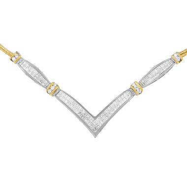 14K Yellow and White Gold 2.00 Cttw Round and Princess-Cut Diamond 'V' Shape Statement Necklace (H-I Color, SI2-I1 Clarity) - 18" - 0