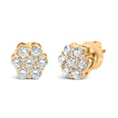 14K Yellow Gold 3/4 Cttw 7 Stone Floral Cluster Round Brilliant Cut Diamond Stud Earrings with Screw Backs (I-J Color, SI2-I1 Clarity)-2