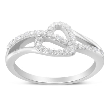 .925 Sterling Silver 1/8 Cttw Diamond Open Heart Leaf Curvy Bypass Accent Fashion or Promise Ring (I-J Color, I2-I3 Clarity) - Size 6 - 0